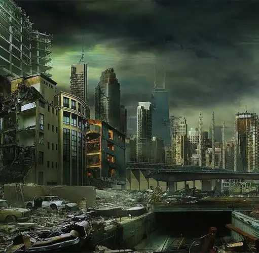 毁灭的城市幻想场景.