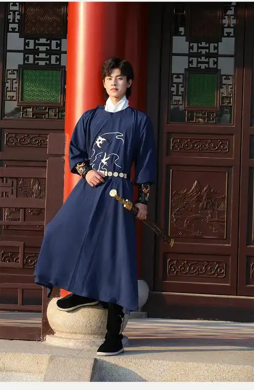 宋制圆领袍刺绣花长袖汉服男士古风侠客帅气公子中国风表演班服秋