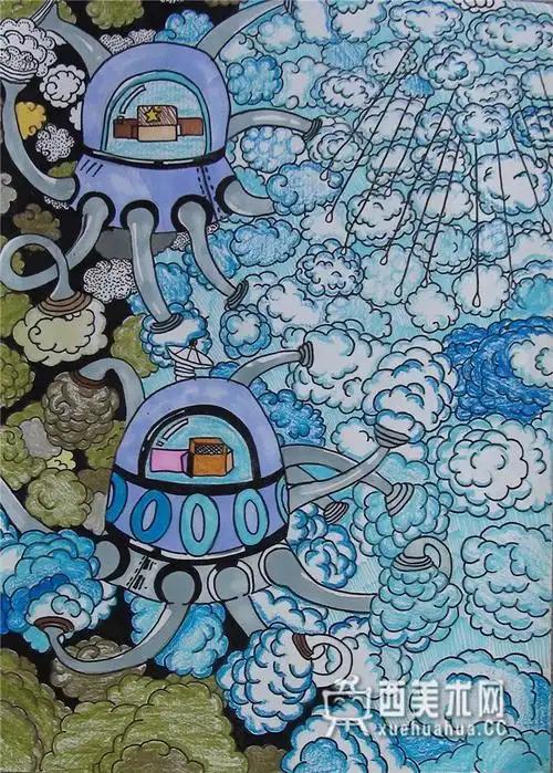 三等奖获奖科幻画《云层过滤酸器》赏析