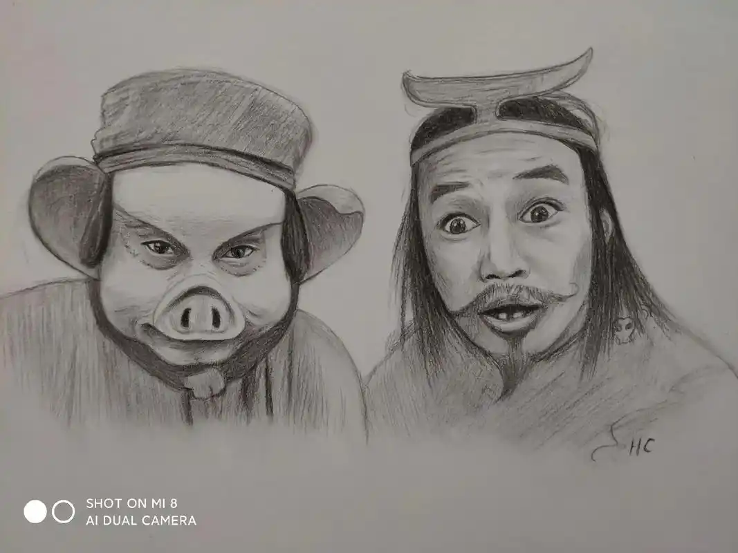 人物素描 #大话西游#猪八戒和沙和尚  - 抖音