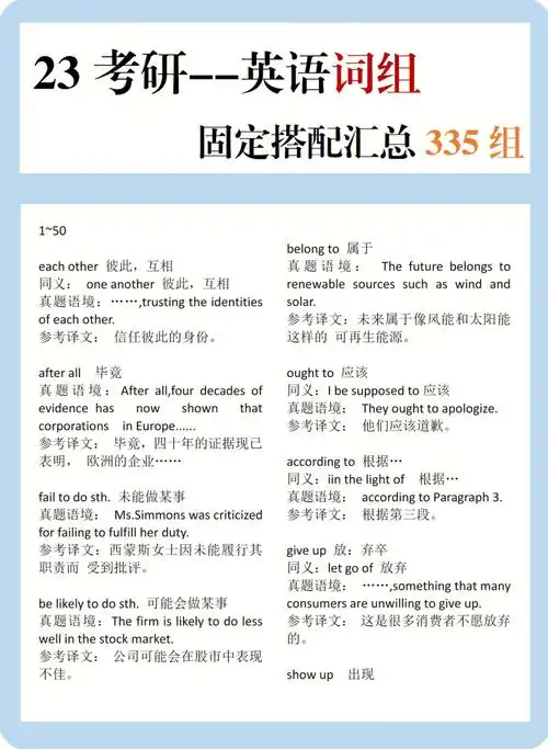 23考研英语335组固定搭配惊艳作文不可缺