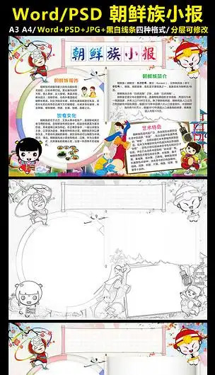 原创朝鲜族小报56个民族手抄报少数民族电子版版权可商用