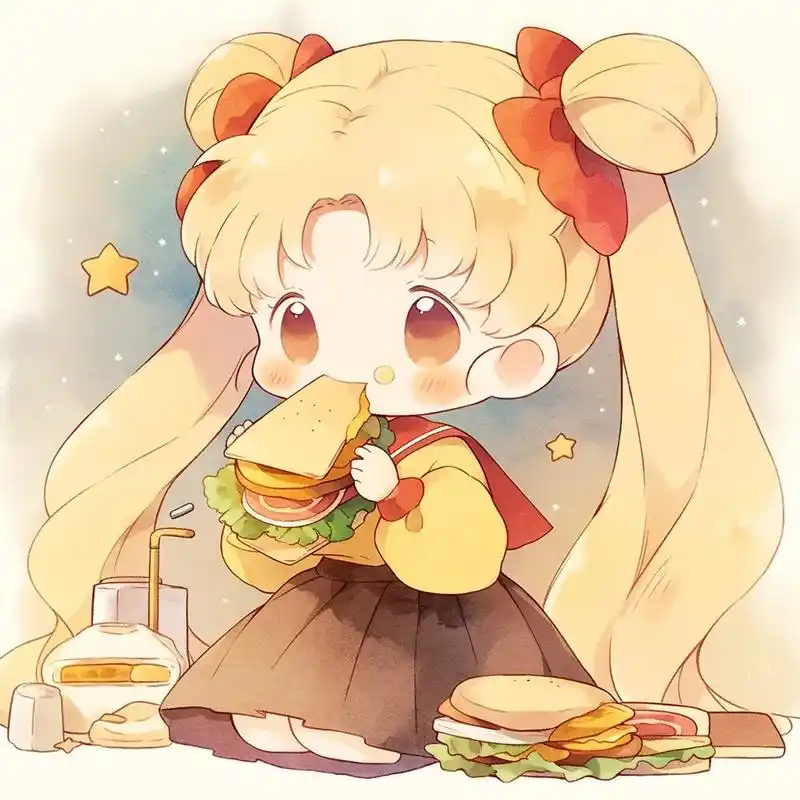 美少女战士吃汉堡,动漫头像.#二次元美图 #动漫头像 #ai - 抖音