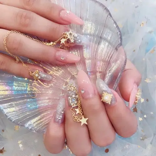 新款lz同款锆石链条 网红美甲饰品钻 指甲贴片长链条超闪奢华厂家