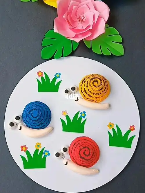 黏土鸡蛋托做的小蜗牛手工幼儿园手工diy手工制作小红书成长助手