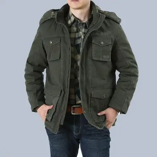 吉普战车棉衣男冬季中长款纯棉宽松休闲棉服外套加绒加厚保暖棉袄