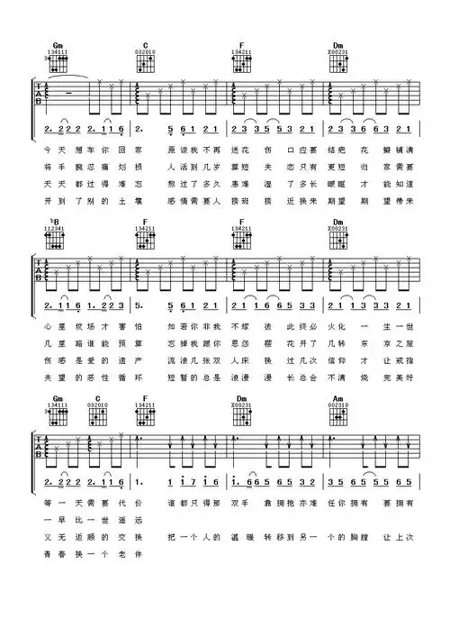 富士山下吉他谱f调附前奏阿潘音乐工场编配陈奕迅