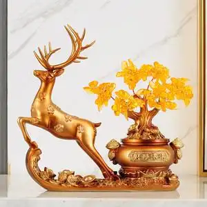 黄水晶发财树鹿摆件家居装饰客厅电视酒柜玄关招财开业摇钱树礼品