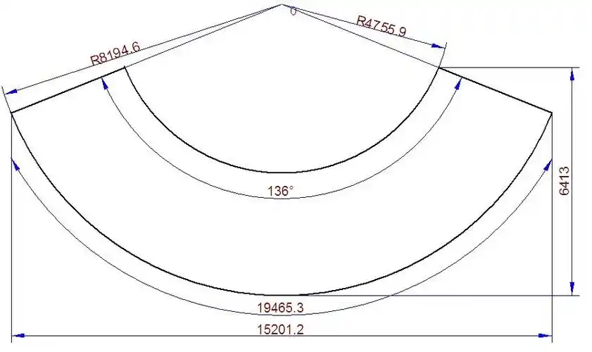 管道变径大小头放样,上直径3620,下直径6220.高度3183.5,板厚24mm.