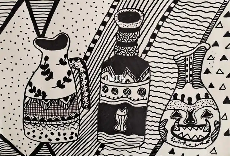 线描画 玻璃瓶_绘画_文化_绘画