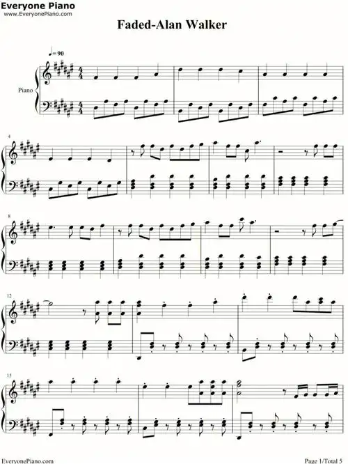 faded艾兰沃克钢琴谱