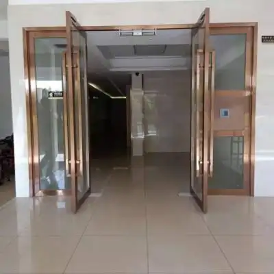 办公室商场包框玻璃地弹门不锈钢金属定制安装