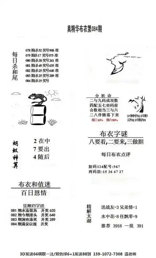 真精布衣084期3d正版布衣天下123456