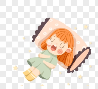 卡通手绘可爱女孩睡觉漫画裙子枕头图片素材