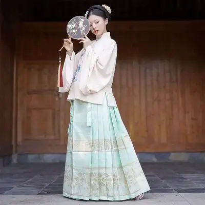 原创明制汉服国风夏季织金立领绣花对襟袄裙马面裙民族服装