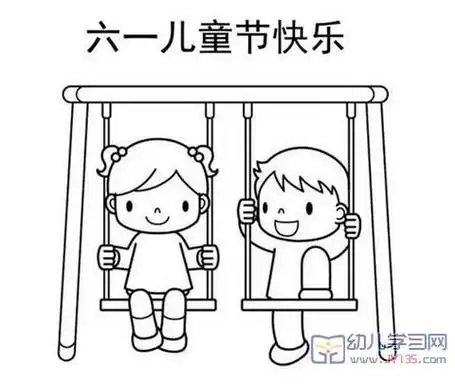 儿童简笔画小女孩打秋千