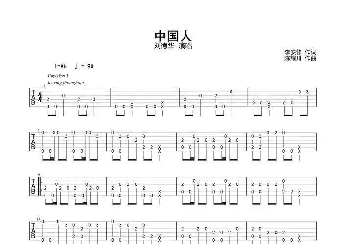 中国人(指弹谱)吉他谱(图片谱,改编版,独奏,指弹)_刘德华(andy lau)