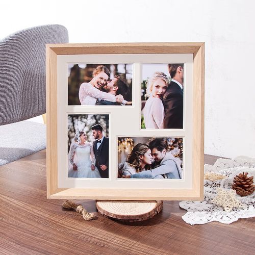 纪念挂墙 4宫格(斜边实木)原木色【放4 多宫格相框打印照片联系客服已