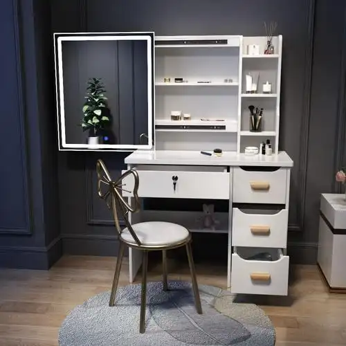 韩式大容量梳妆台80cm卧室现代简约创意带灯小型小型化梳妆台