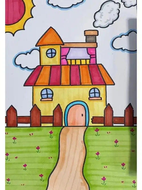 房子儿童创意画简笔画简单带线稿