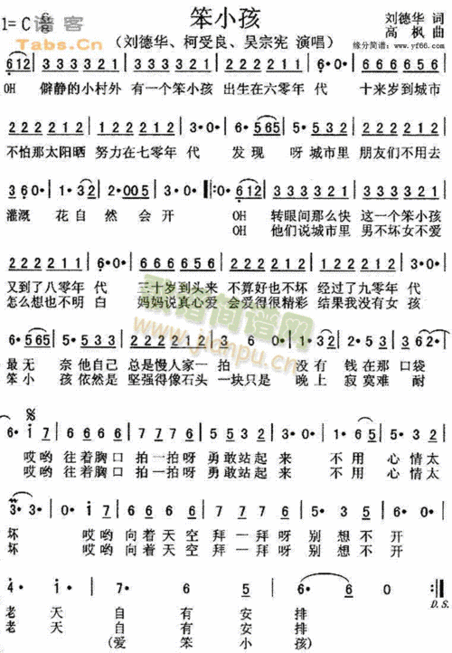 笨小孩 歌谱简谱网