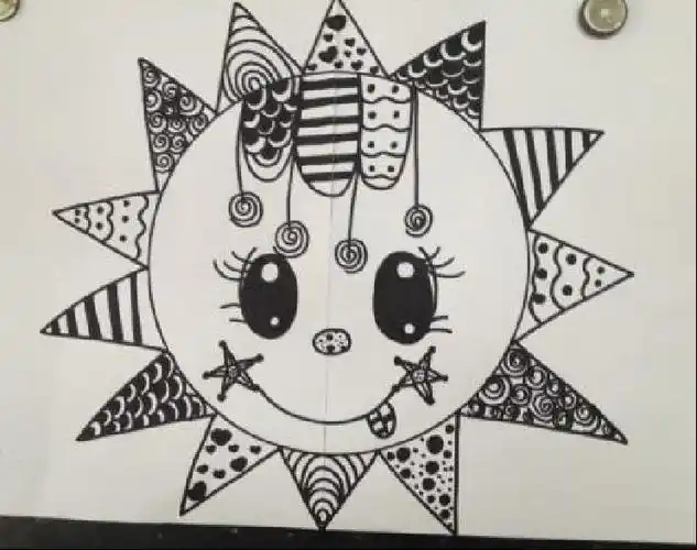 停课不停学—线描画《画太阳》(大班组)