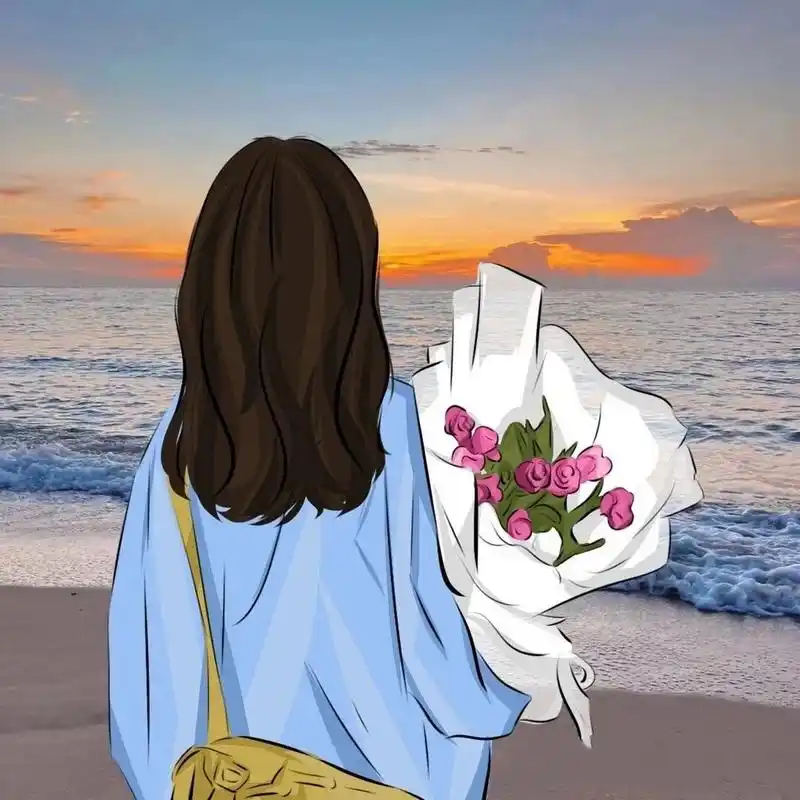 海边背影_小清新女生头像私藏 #头像# #海边# #插画# #背影