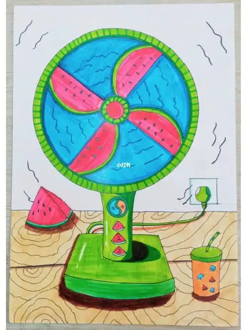 少儿美术  #创意美术  #少儿创意美术  #简笔画夏日里的西瓜电风扇