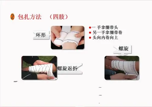 环形包扎法,螺旋包扎法,螺旋返折包扎法.