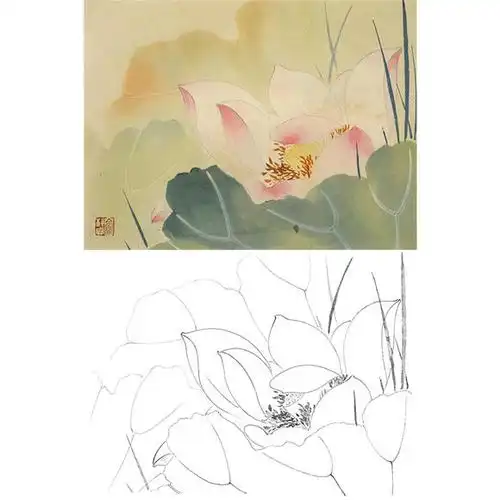 俞致贞花卉小品-荷花-jv60 - 工笔底稿商城