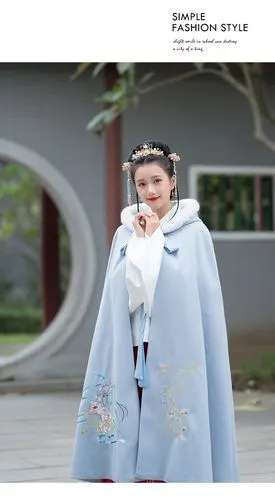 原创斗篷汉服外套女秋冬传统中国风小鹿刺绣日常长款披肩