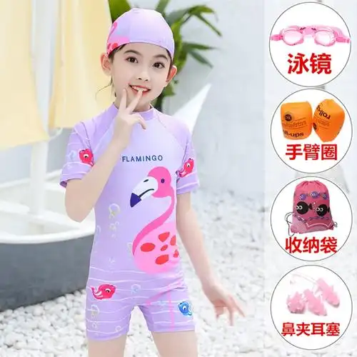 儿童连体泳衣女童中大童卡通泳装公主闪电客小女孩宝宝可爱游泳套装