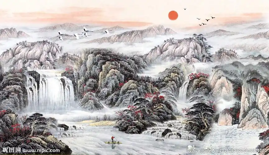 大型国画山水旭日东升图片