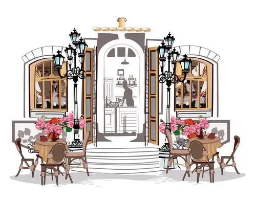 创意矢量手绘咖啡馆的插图