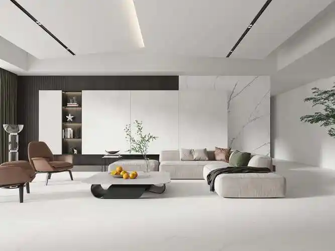 地面:明月珰岩板900x2000x12mm▲墙面:微水泥-象牙白岩板 1200x2000