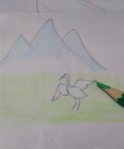 青山绿水白鹭简笔画