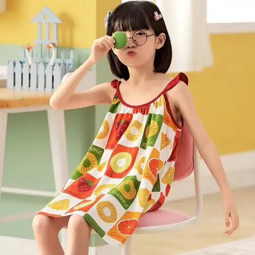 小女孩吊带睡裙夏薄可爱超萌女童装g睡衣纯棉透气中大童甜美吊带