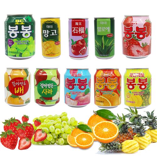 韩国进口饮料海太饮料果粒果汁10听8种口味葡萄汁芦荟桔橙汁芒果