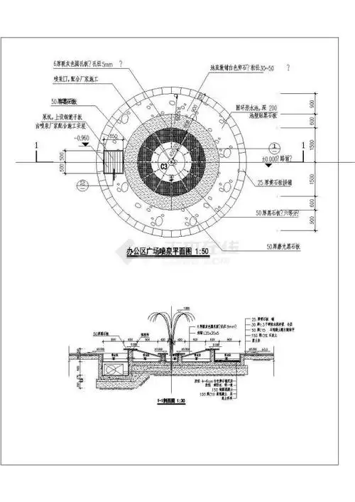 某精美广场喷泉设计cad平面布置图