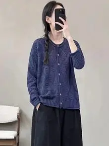 18079纯棉线100全棉线麻花复古针织开衫立体绞花粗线毛衣外套女