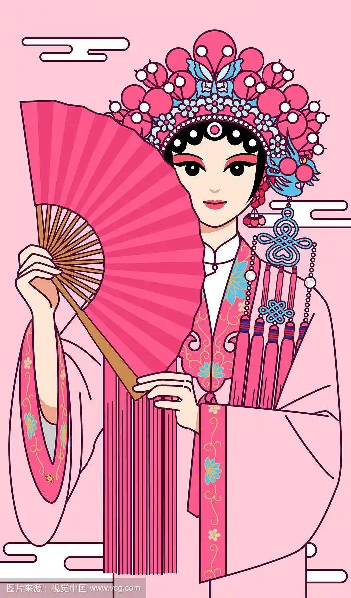 一个戏曲花旦手拿折扇