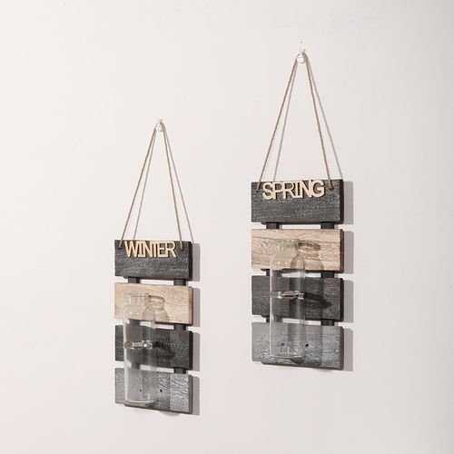 木板墙面装饰水培花瓶壁挂创意房间墙壁饰挂件原木板