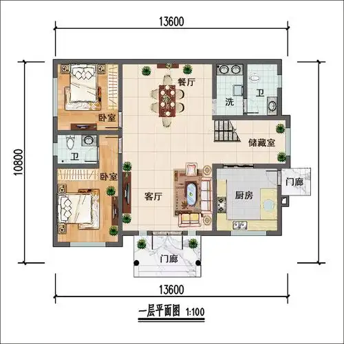 开间14米进深8米农村自建房平面图,多款外观样供参考-建房圈
