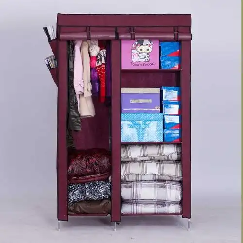 欧朵 折叠衣柜 防尘折叠衣柜 宜家组合收纳衣橱w13105c[酒红色]