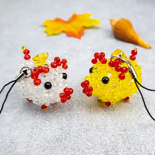 水晶串珠金猪挂件手工编织成品十二生肖猪年玩具仿真