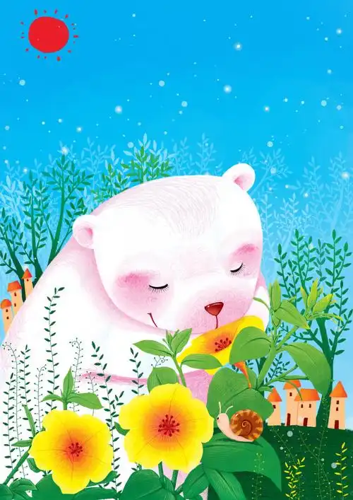 动物大世界插画系列-白熊闻花