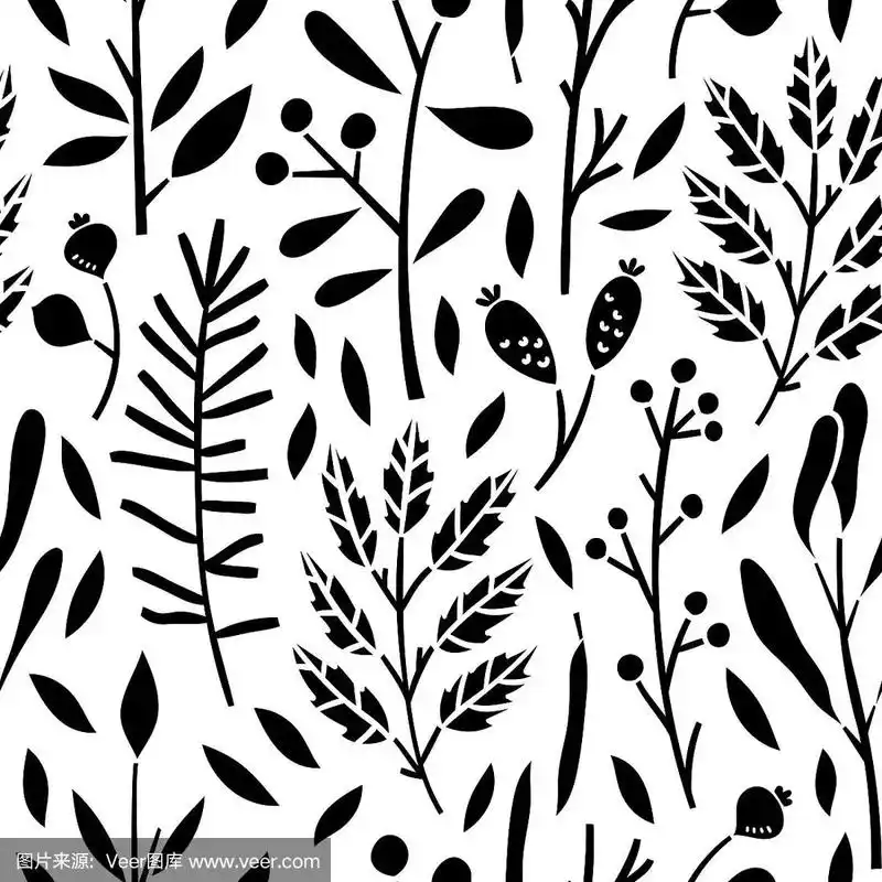 黑白植物织物和纺织品设计