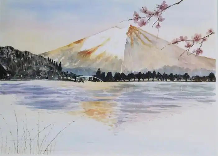 临摹水彩富士山附上色过程