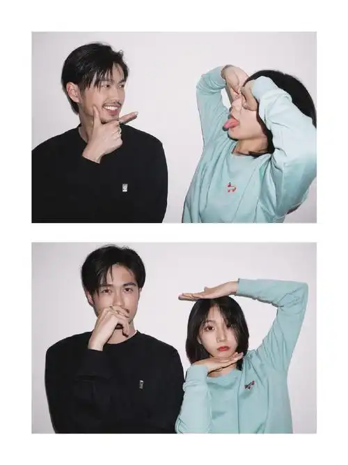 情侣甜蜜大头贴拍照姿势