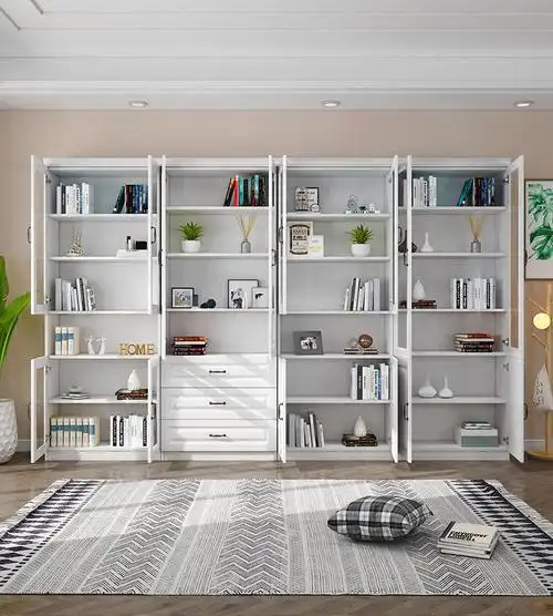 简约现代大容量玻璃门书柜书橱多功能展示柜组合书柜